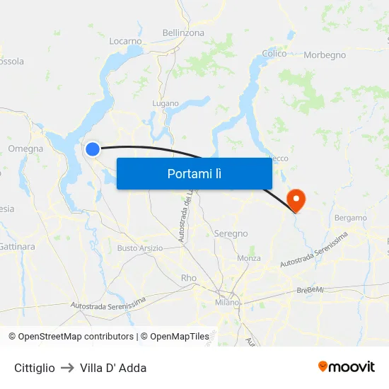 Cittiglio to Villa D' Adda map