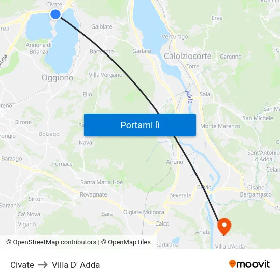 Civate to Villa D' Adda map