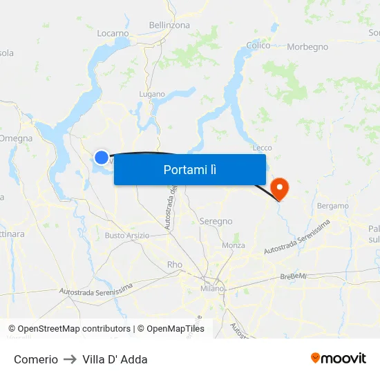Comerio to Villa D' Adda map