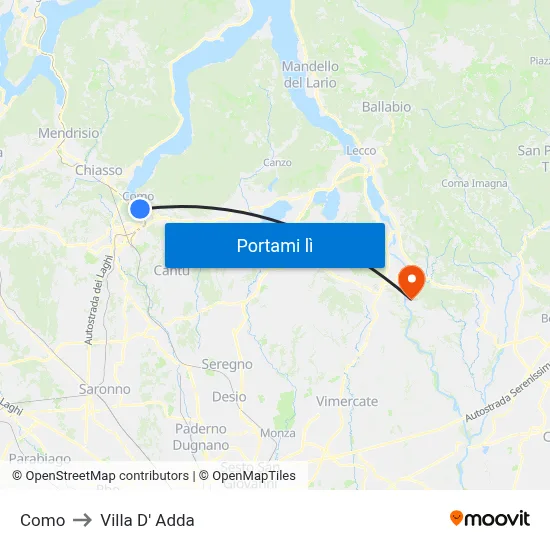 Como to Villa D' Adda map