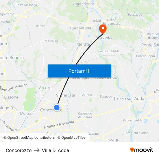 Concorezzo to Villa D' Adda map