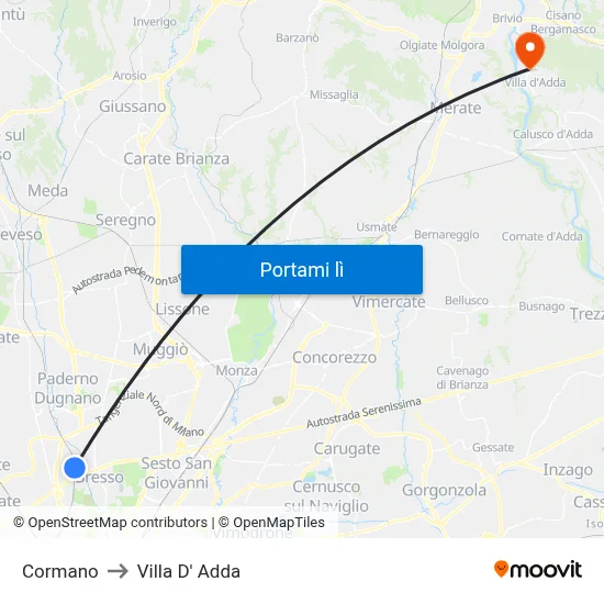 Cormano to Villa D' Adda map