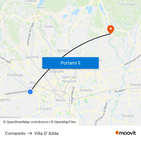 Cornaredo to Villa D' Adda map