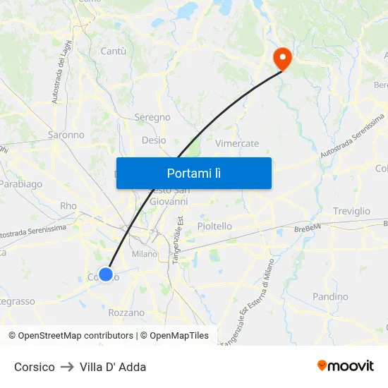 Corsico to Villa D' Adda map