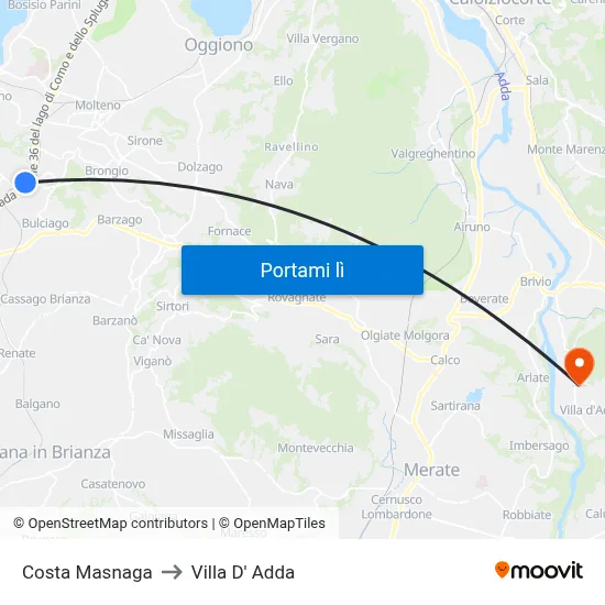 Costa Masnaga to Villa D' Adda map