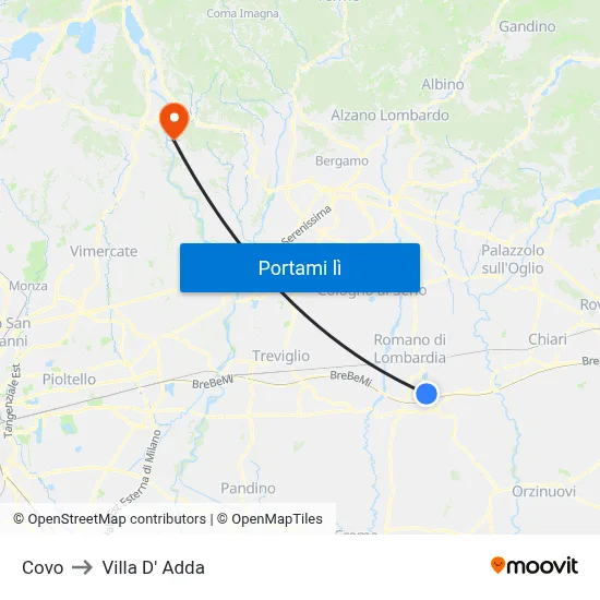 Covo to Villa D' Adda map
