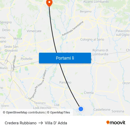 Credera Rubbiano to Villa D' Adda map