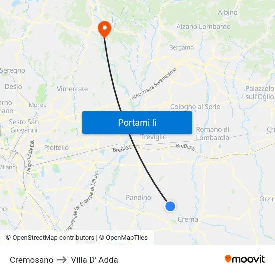 Cremosano to Villa D' Adda map