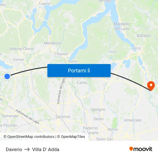 Daverio to Villa D' Adda map