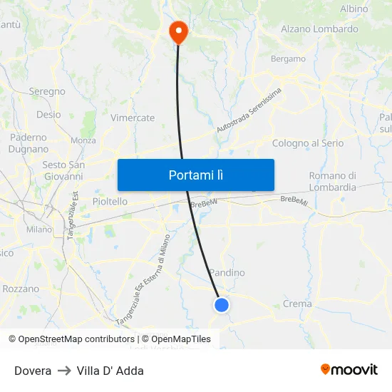 Dovera to Villa D' Adda map
