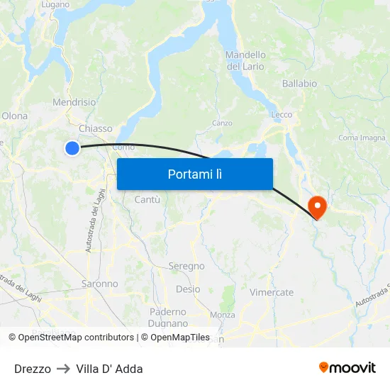 Drezzo to Villa D' Adda map