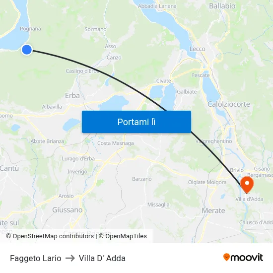 Faggeto Lario to Villa D' Adda map