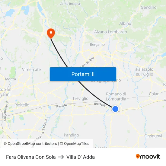 Fara Olivana Con Sola to Villa D' Adda map