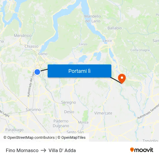 Fino Mornasco to Villa D' Adda map