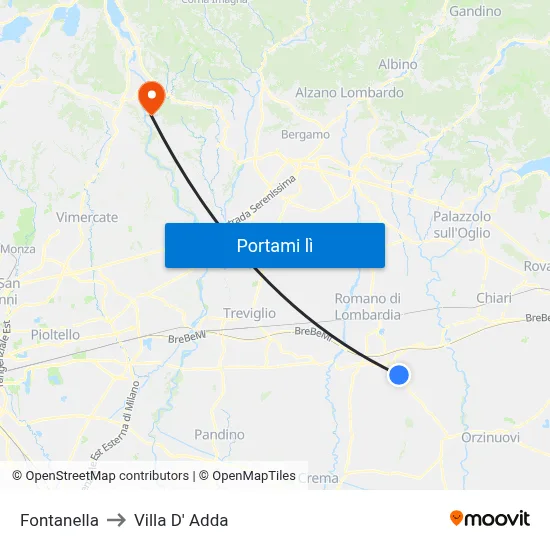 Fontanella to Villa D' Adda map