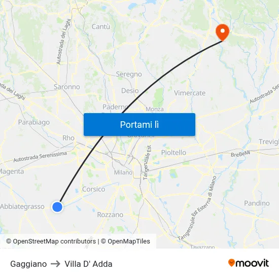 Gaggiano to Villa D' Adda map
