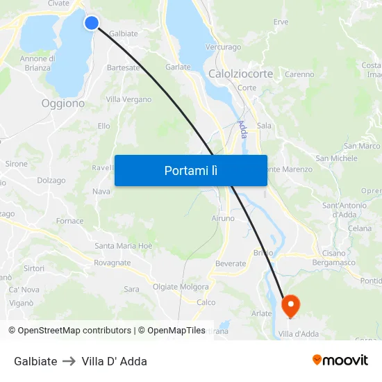 Galbiate to Villa D' Adda map