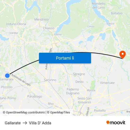 Gallarate to Villa D' Adda map