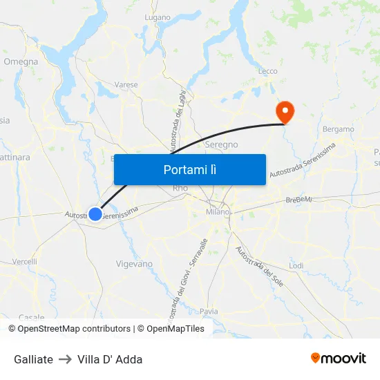 Galliate to Villa D' Adda map