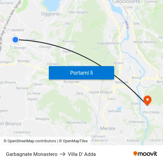 Garbagnate Monastero to Villa D' Adda map
