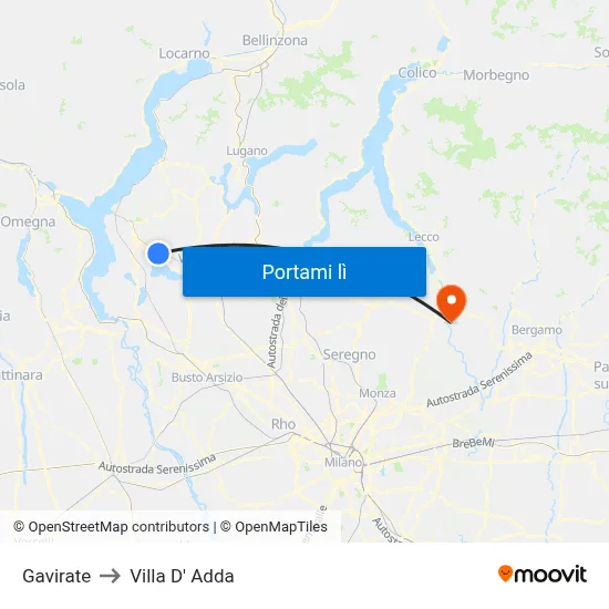 Gavirate to Villa D' Adda map