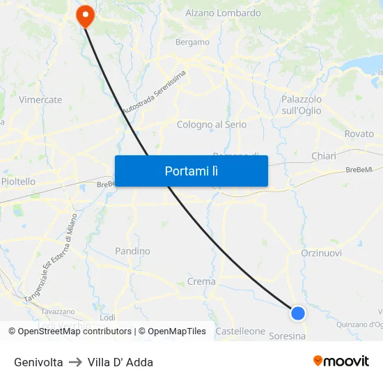 Genivolta to Villa D' Adda map