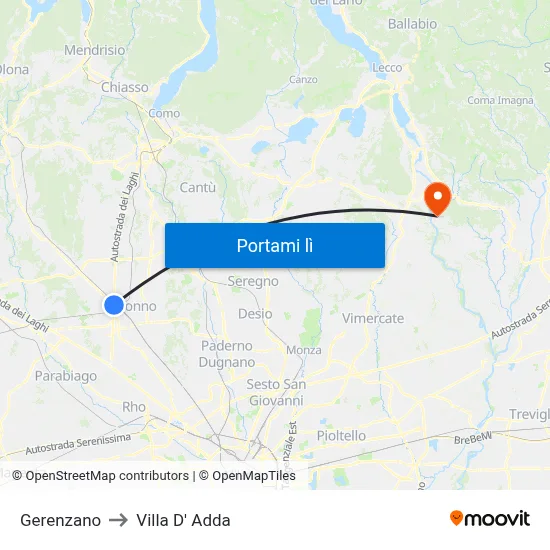 Gerenzano to Villa D' Adda map