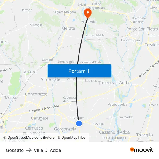 Gessate to Villa D' Adda map