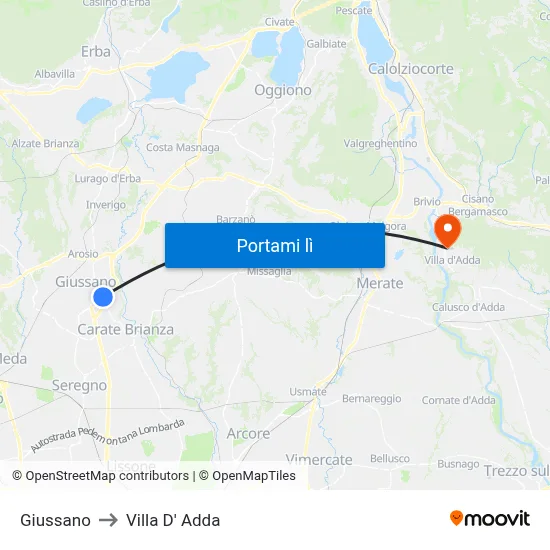 Giussano to Villa D' Adda map