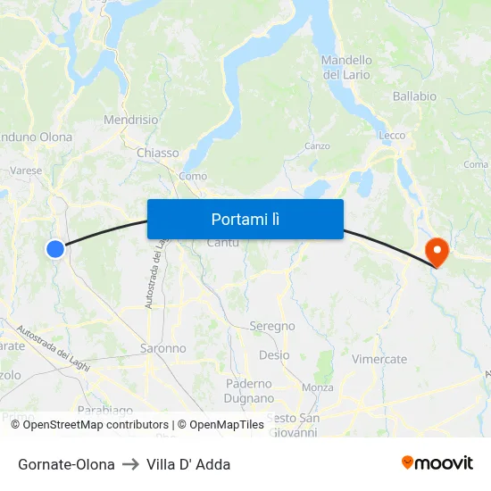 Gornate-Olona to Villa D' Adda map