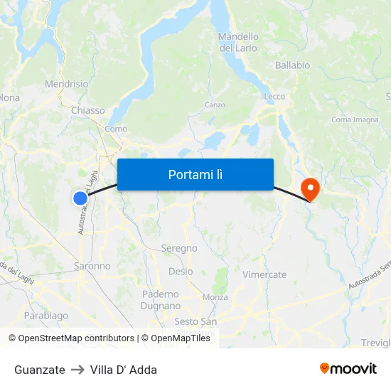 Guanzate to Villa D' Adda map