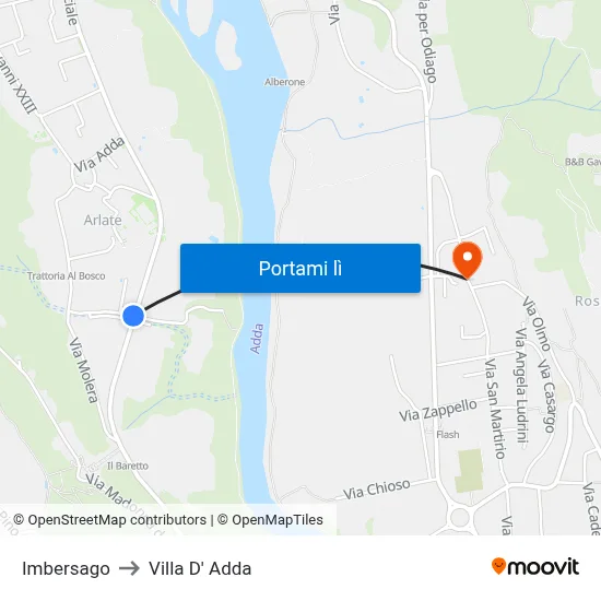 Imbersago to Villa D' Adda map
