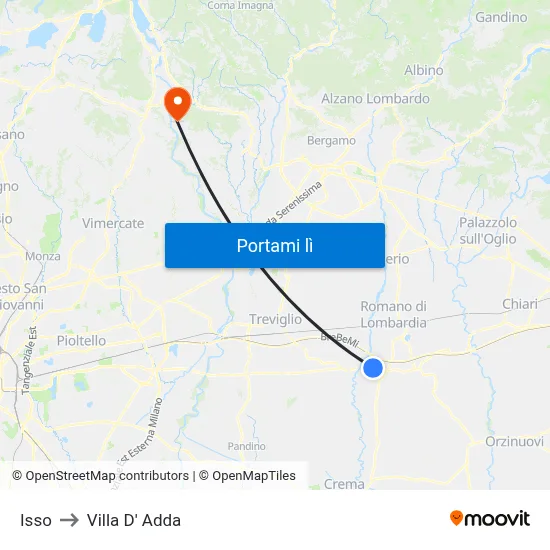 Isso to Villa D' Adda map