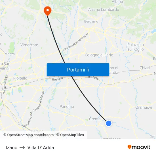 Izano to Villa D' Adda map
