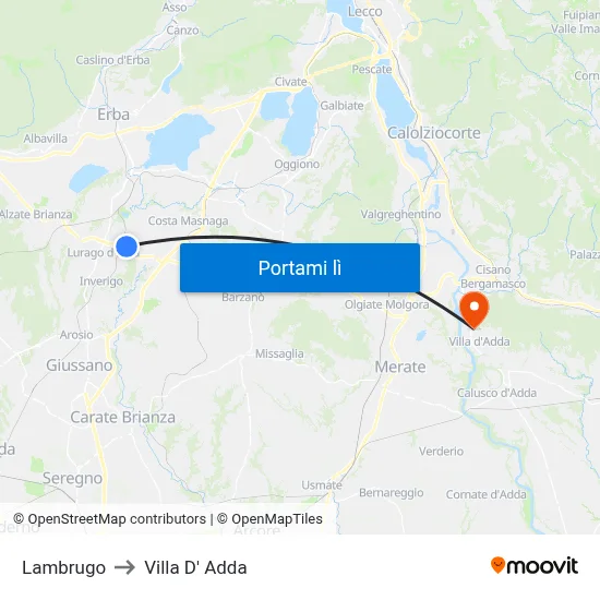 Lambrugo to Villa D' Adda map
