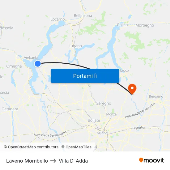 Laveno-Mombello to Villa D' Adda map