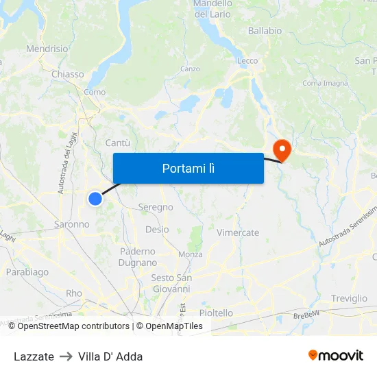 Lazzate to Villa D' Adda map