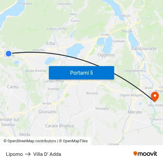 Lipomo to Villa D' Adda map