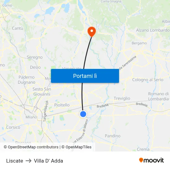 Liscate to Villa D' Adda map