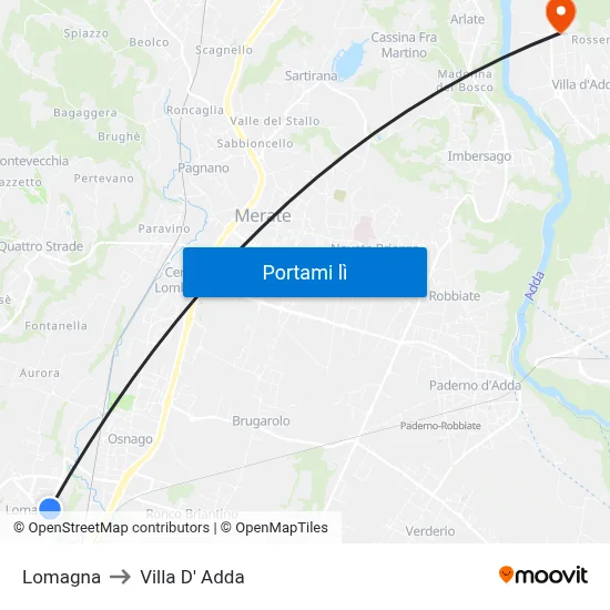 Lomagna to Villa D' Adda map