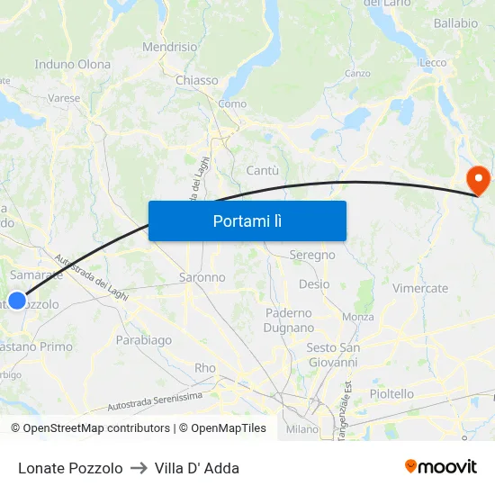 Lonate Pozzolo to Villa D' Adda map
