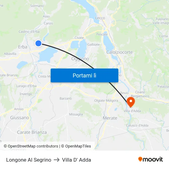 Longone Al Segrino to Villa D' Adda map