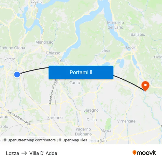 Lozza to Villa D' Adda map