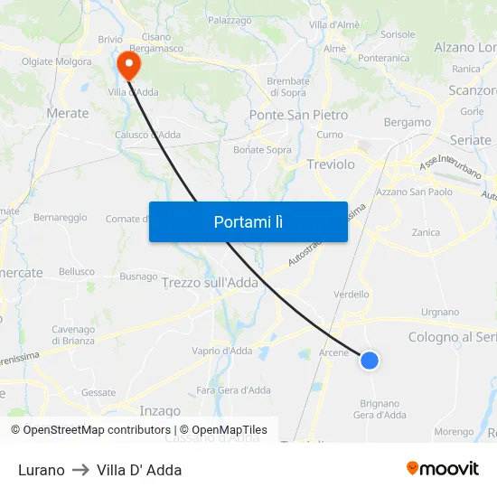Lurano to Villa D' Adda map