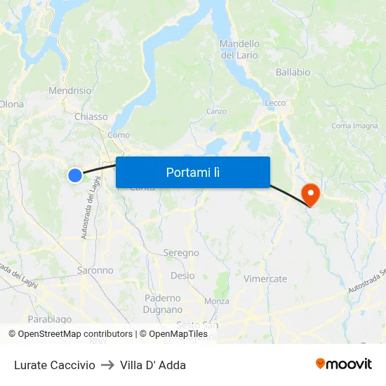 Lurate Caccivio to Villa D' Adda map
