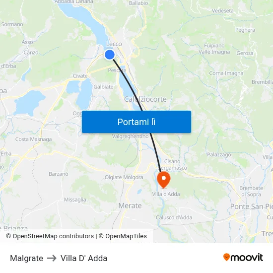 Malgrate to Villa D' Adda map