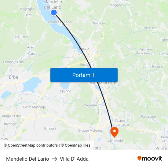 Mandello Del Lario to Villa D' Adda map