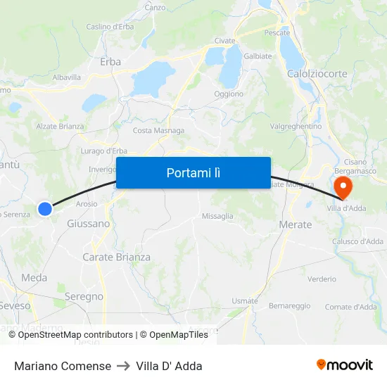 Mariano Comense to Villa D' Adda map