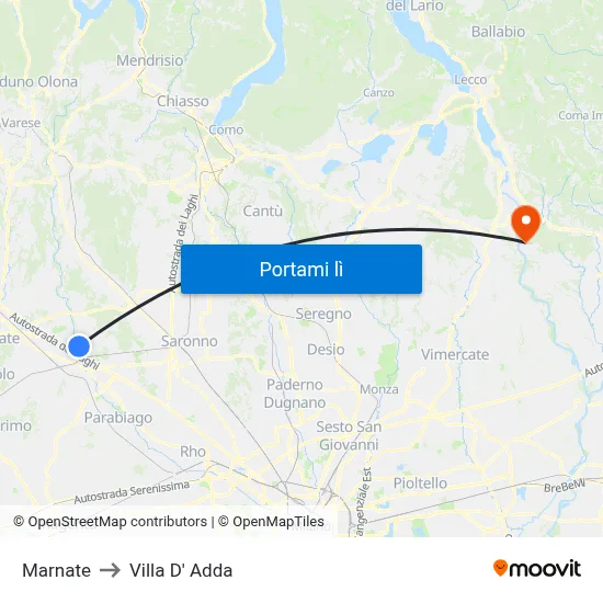 Marnate to Villa D' Adda map