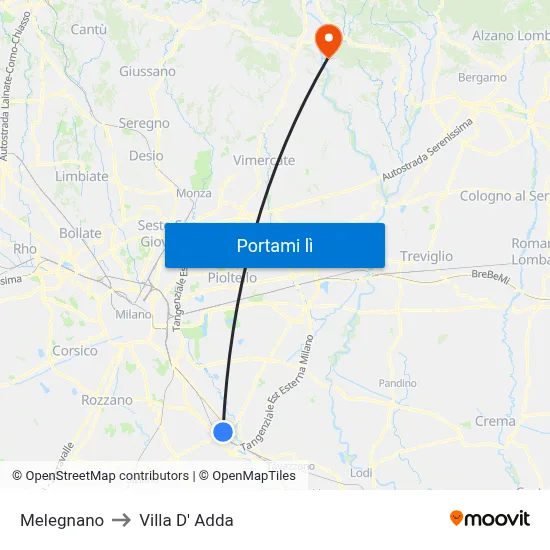 Melegnano to Villa D' Adda map